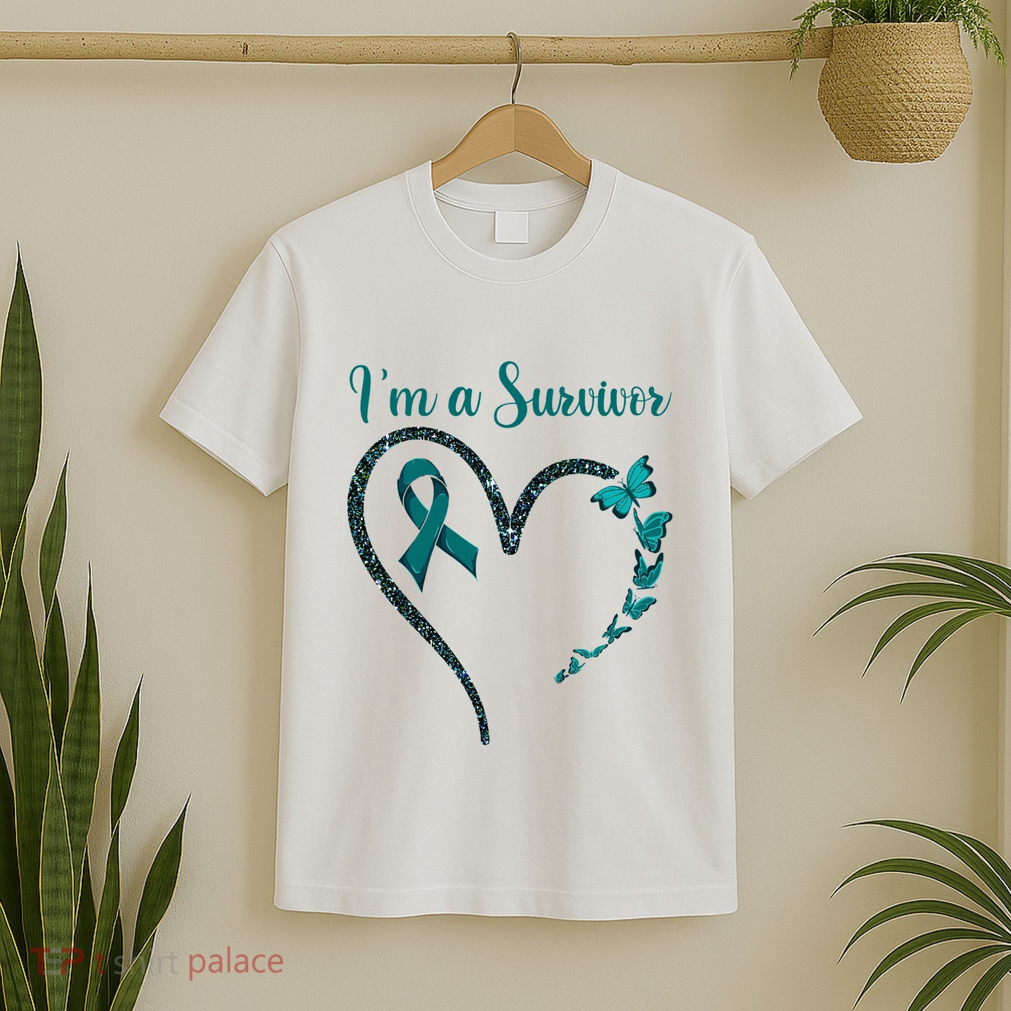 Ovarian Cancer Awareness  I’M A Survivor Teal Ribbon T-Shirt