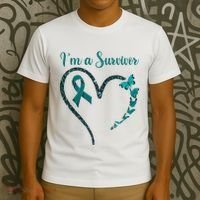 Ovarian Cancer Awareness  I’M A Survivor Teal Ribbon T-Shirt thumb 3