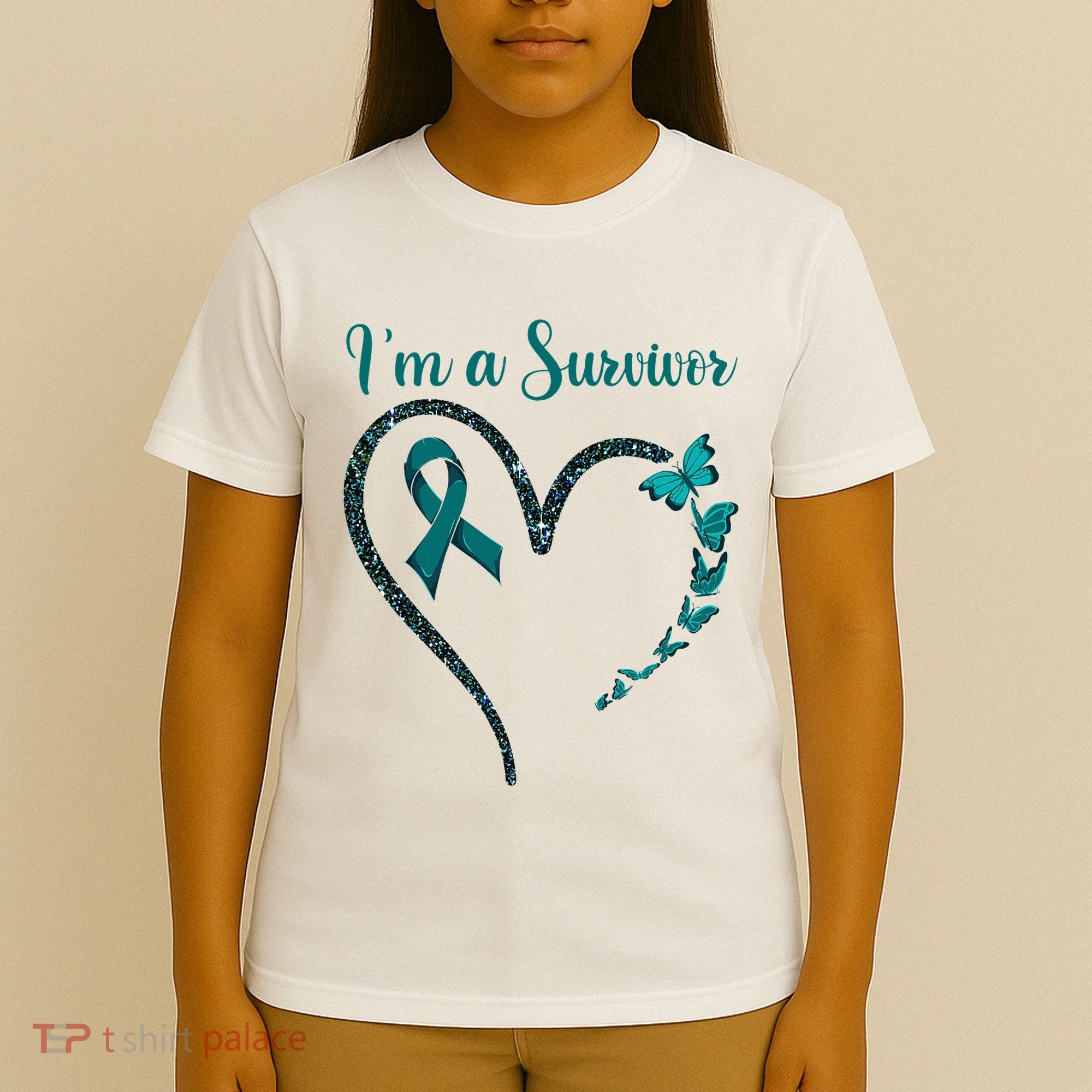 Ovarian Cancer Awareness  I’M A Survivor Teal Ribbon T-Shirt