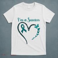 Ovarian Cancer Awareness  I’M A Survivor Teal Ribbon T-Shirt thumb 5
