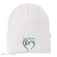 Ovarian Cancer Awareness  I’M A Survivor Teal Ribbon Beanie thumb 0