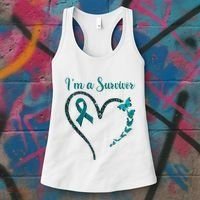 Ovarian Cancer Awareness  I’M A Survivor Teal Ribbon Women's Tank Top thumb 3