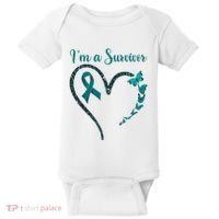 Ovarian Cancer Awareness  I’M A Survivor Teal Ribbon Baby Bodysuit thumb 0
