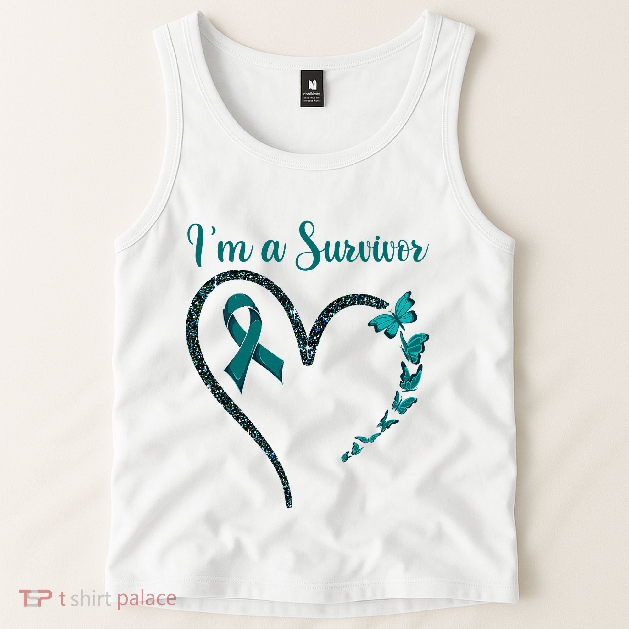 Ovarian Cancer Awareness  I’M A Survivor Teal Ribbon Tank Top