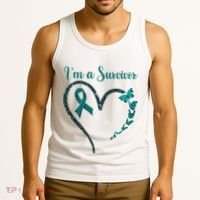 Ovarian Cancer Awareness  I’M A Survivor Teal Ribbon Tank Top thumb 3
