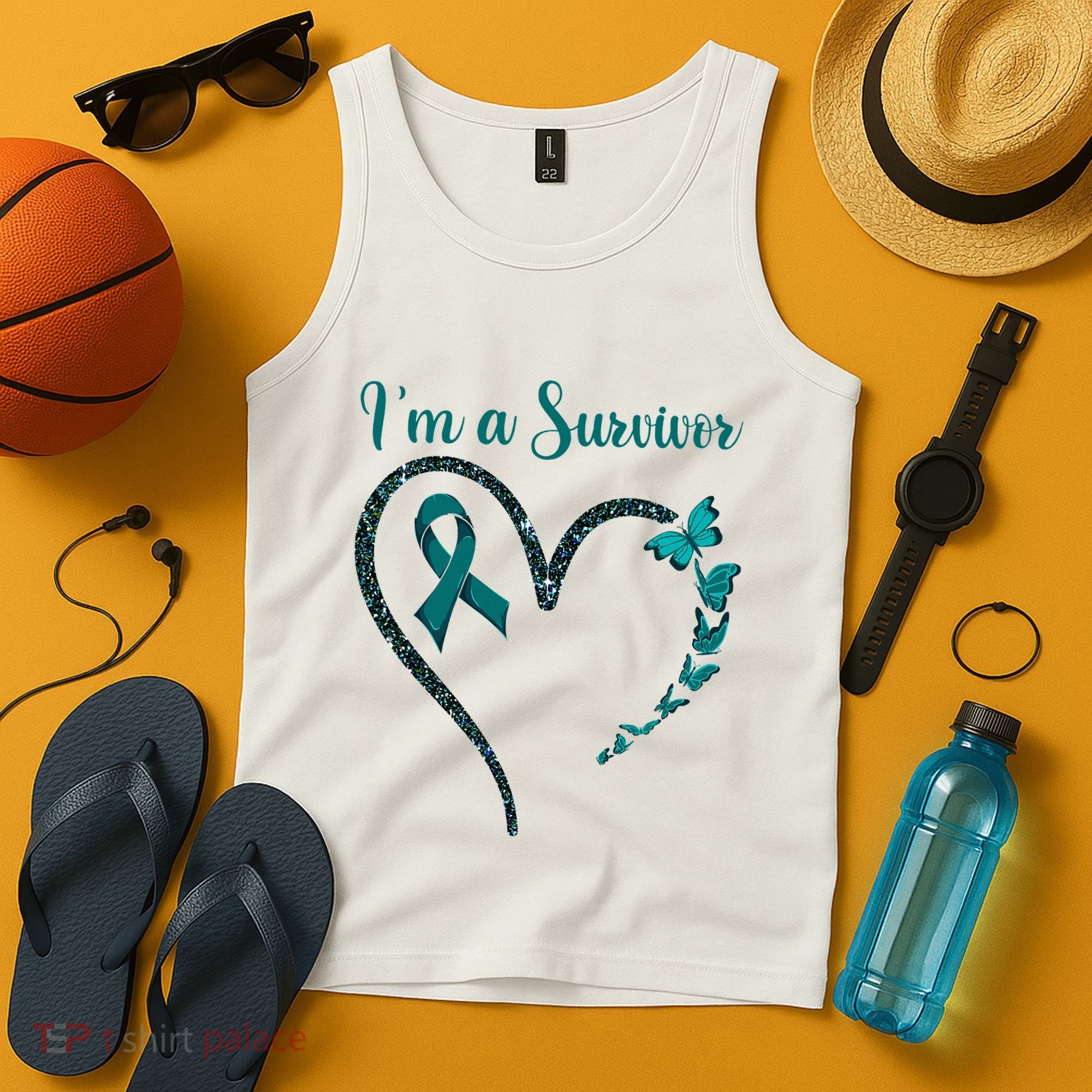 Ovarian Cancer Awareness  I’M A Survivor Teal Ribbon Tank Top