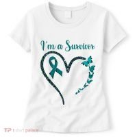Ovarian Cancer Awareness  I’M A Survivor Teal Ribbon Women's T-Shirt thumb 0