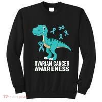 Ovarian Cancer Awareness Teal Ribbon Dinosaur Women Sweatshirt thumb 0