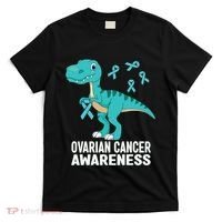 Ovarian Cancer Awareness Teal Ribbon Dinosaur Women T-Shirt thumb 0
