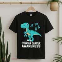 Ovarian Cancer Awareness Teal Ribbon Dinosaur Women T-Shirt thumb 2