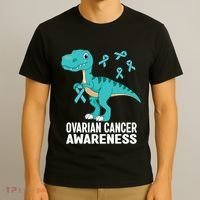 Ovarian Cancer Awareness Teal Ribbon Dinosaur Women T-Shirt thumb 3