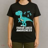 Ovarian Cancer Awareness Teal Ribbon Dinosaur Women T-Shirt thumb 4