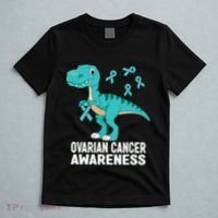 Ovarian Cancer Awareness Teal Ribbon Dinosaur Women T-Shirt thumb 5