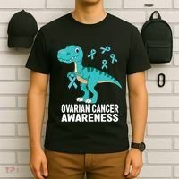 Ovarian Cancer Awareness Teal Ribbon Dinosaur Women T-Shirt thumb 6