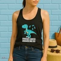 Ovarian Cancer Awareness Teal Ribbon Dinosaur Women Women's Tank Top thumb 2
