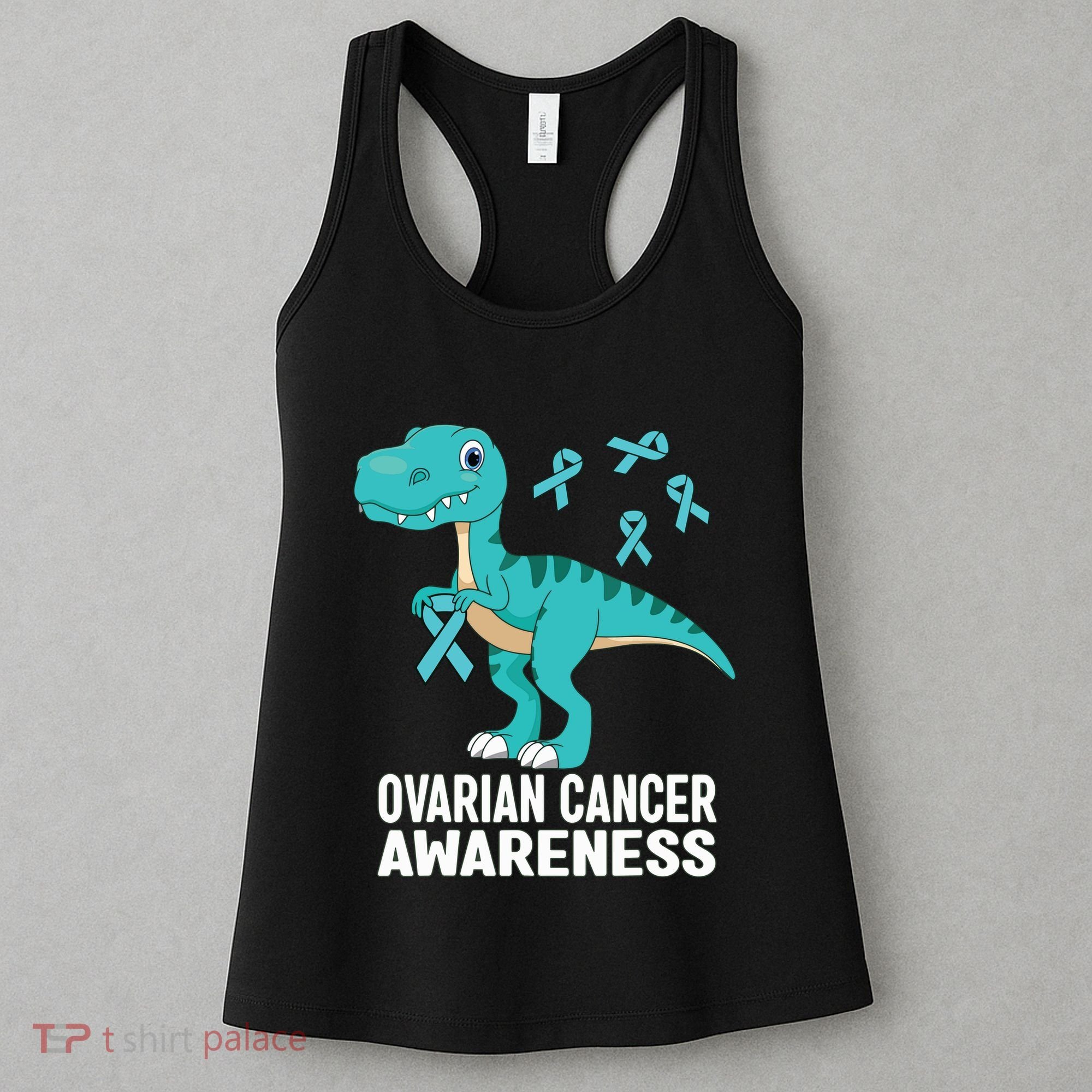 Ovarian Cancer Awareness Teal Ribbon Dinosaur Women Women's Tank Top