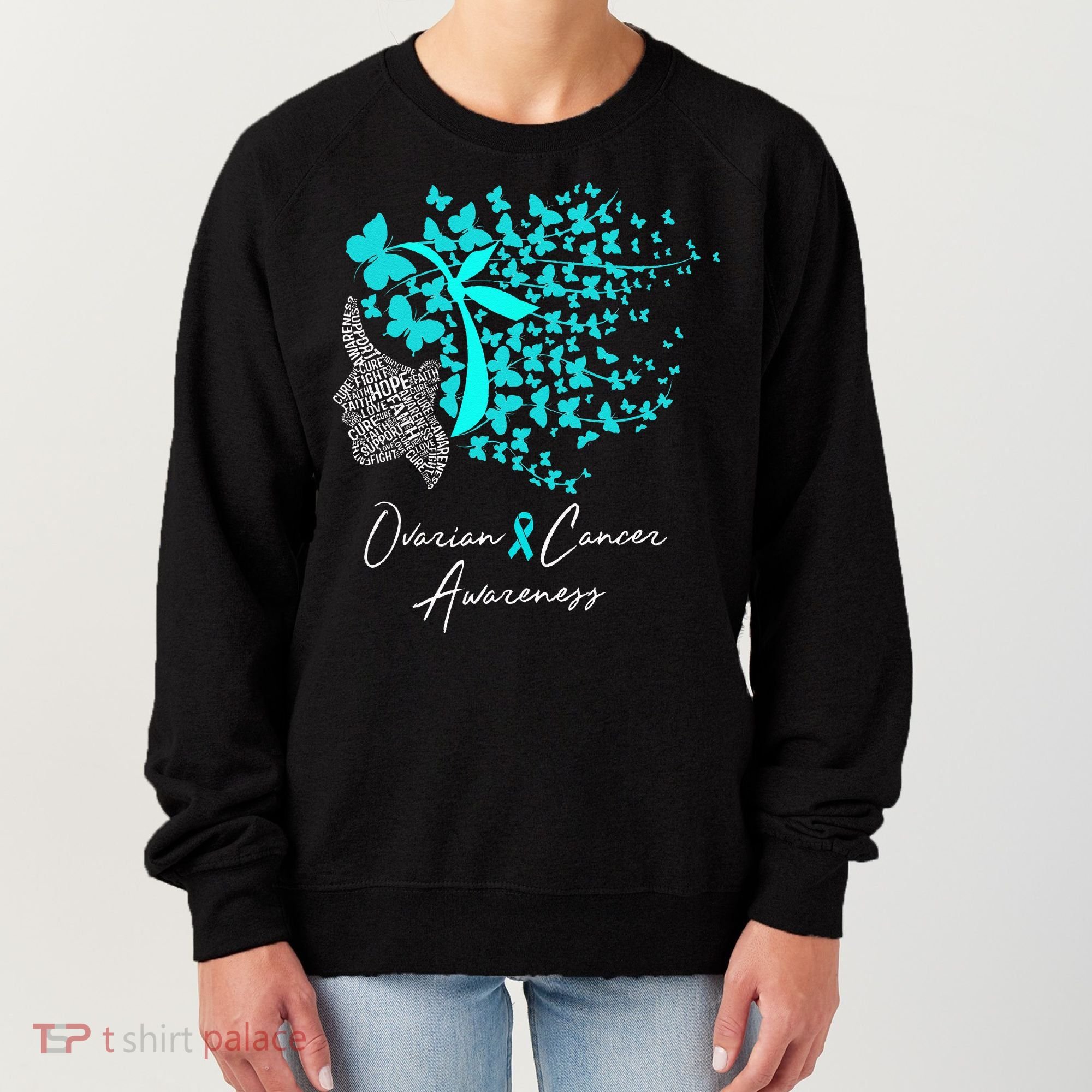 Ovarian Cancer Awareness Teal Butterflies Women's Sweatshirt