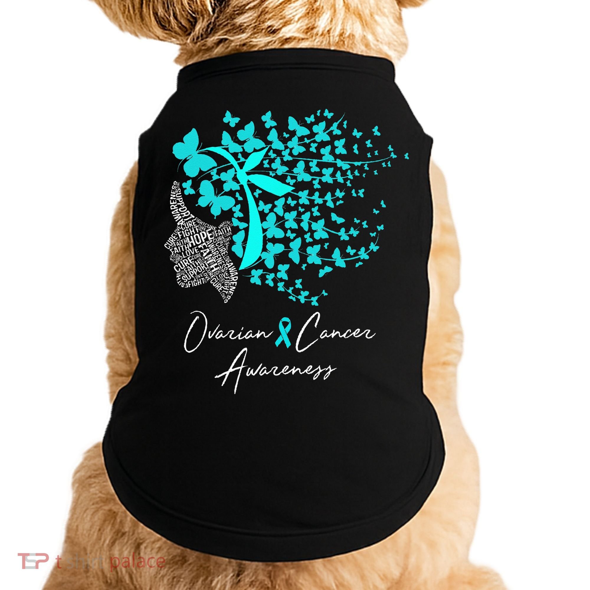 Ovarian Cancer Awareness Teal Butterflies Doggie Tank
