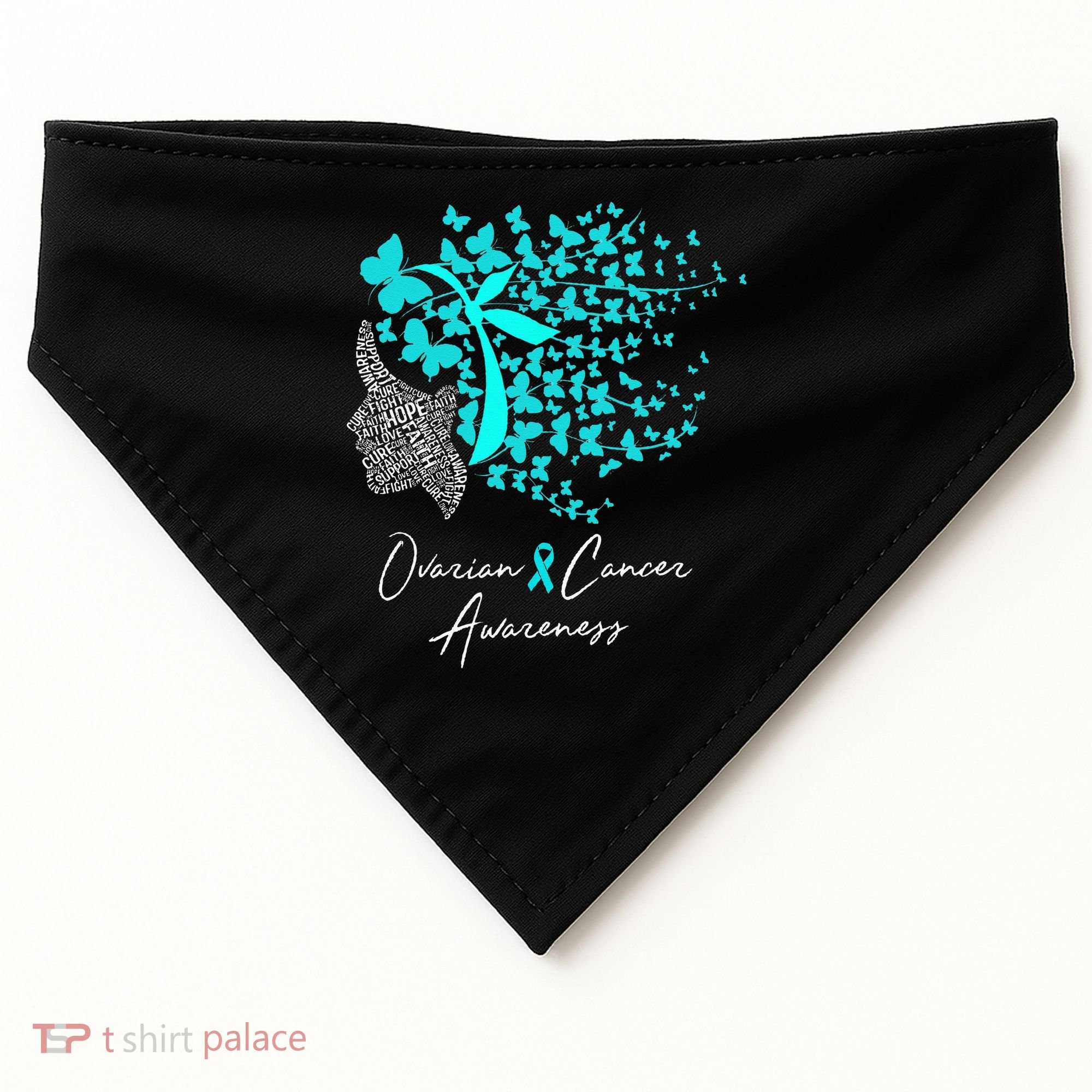 Ovarian Cancer Awareness Teal Butterflies USA-Made Doggie Bandana