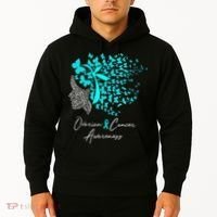 Ovarian Cancer Awareness Teal Butterflies Hoodie thumb 2