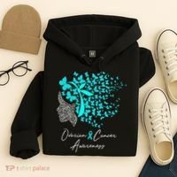Ovarian Cancer Awareness Teal Butterflies Hoodie thumb 4