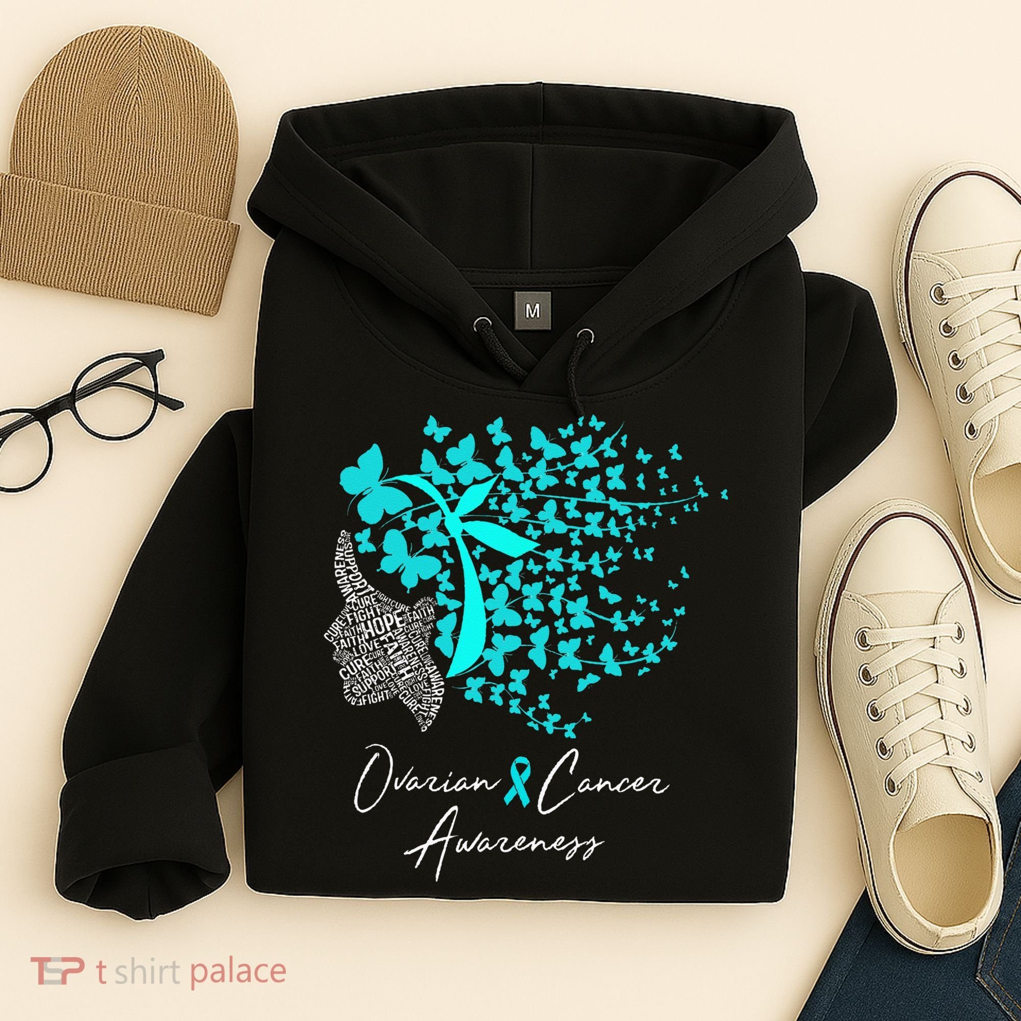 Ovarian Cancer Awareness Teal Butterflies Hoodie