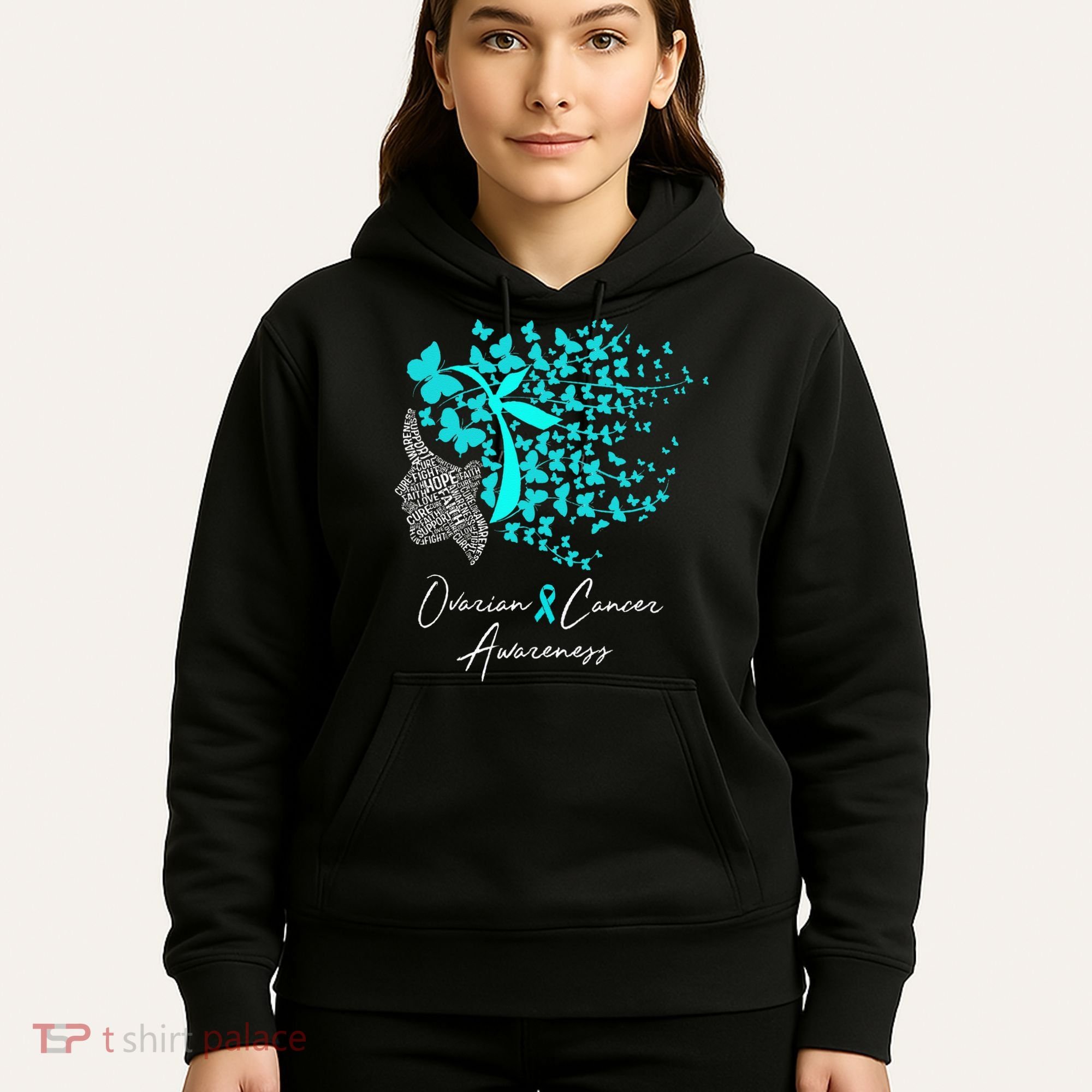 Ovarian Cancer Awareness Teal Butterflies Hoodie
