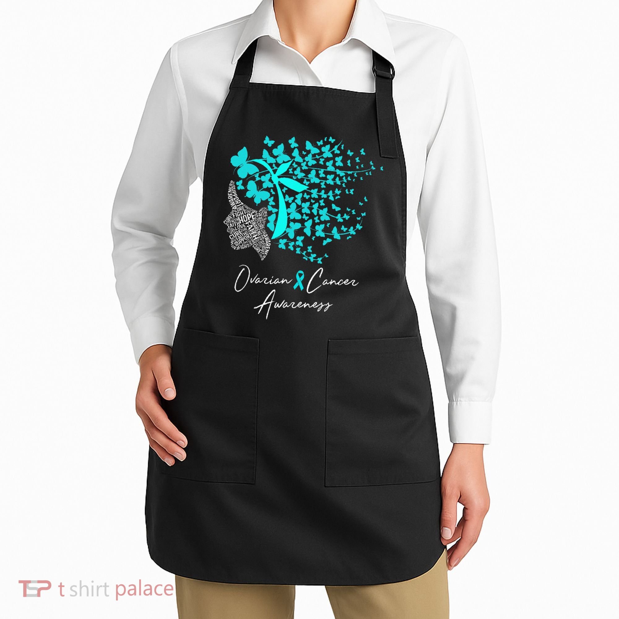 Ovarian Cancer Awareness Teal Butterflies Apron
