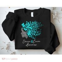 Ovarian Cancer Awareness Teal Butterflies Sweatshirt thumb 2