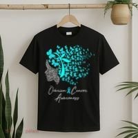 Ovarian Cancer Awareness Teal Butterflies T-Shirt thumb 2