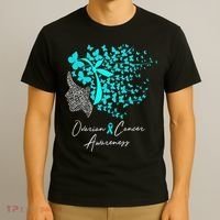 Ovarian Cancer Awareness Teal Butterflies T-Shirt thumb 3
