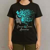 Ovarian Cancer Awareness Teal Butterflies T-Shirt thumb 4