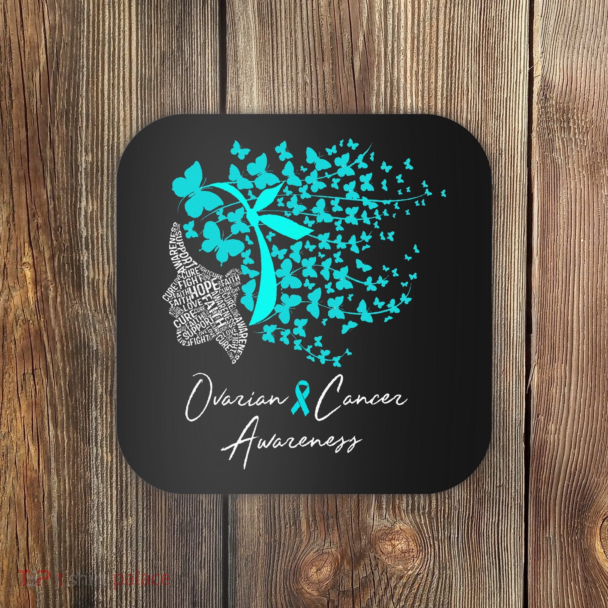 Ovarian Cancer Awareness Teal Butterflies Coaster