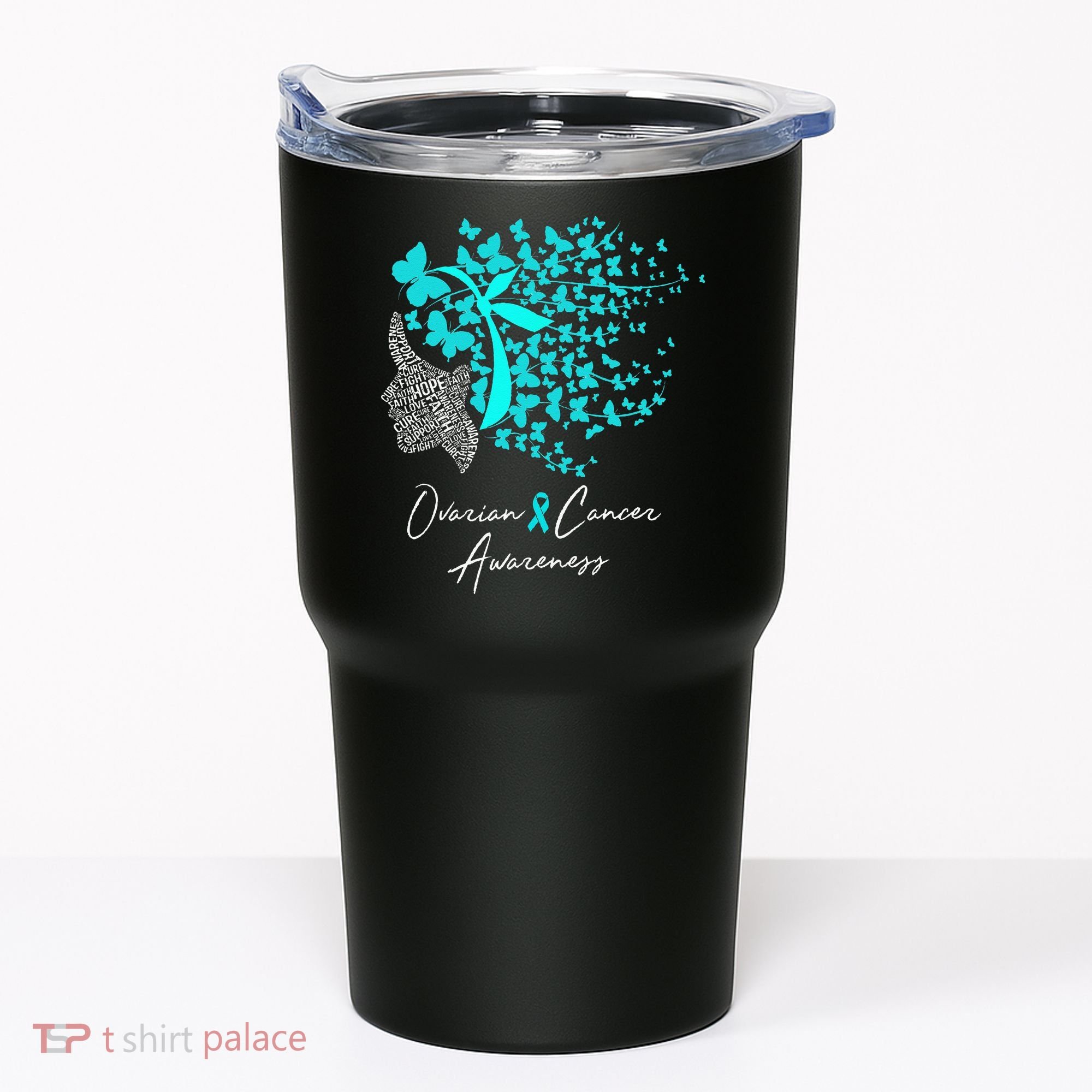 Ovarian Cancer Awareness Teal Butterflies Tumbler