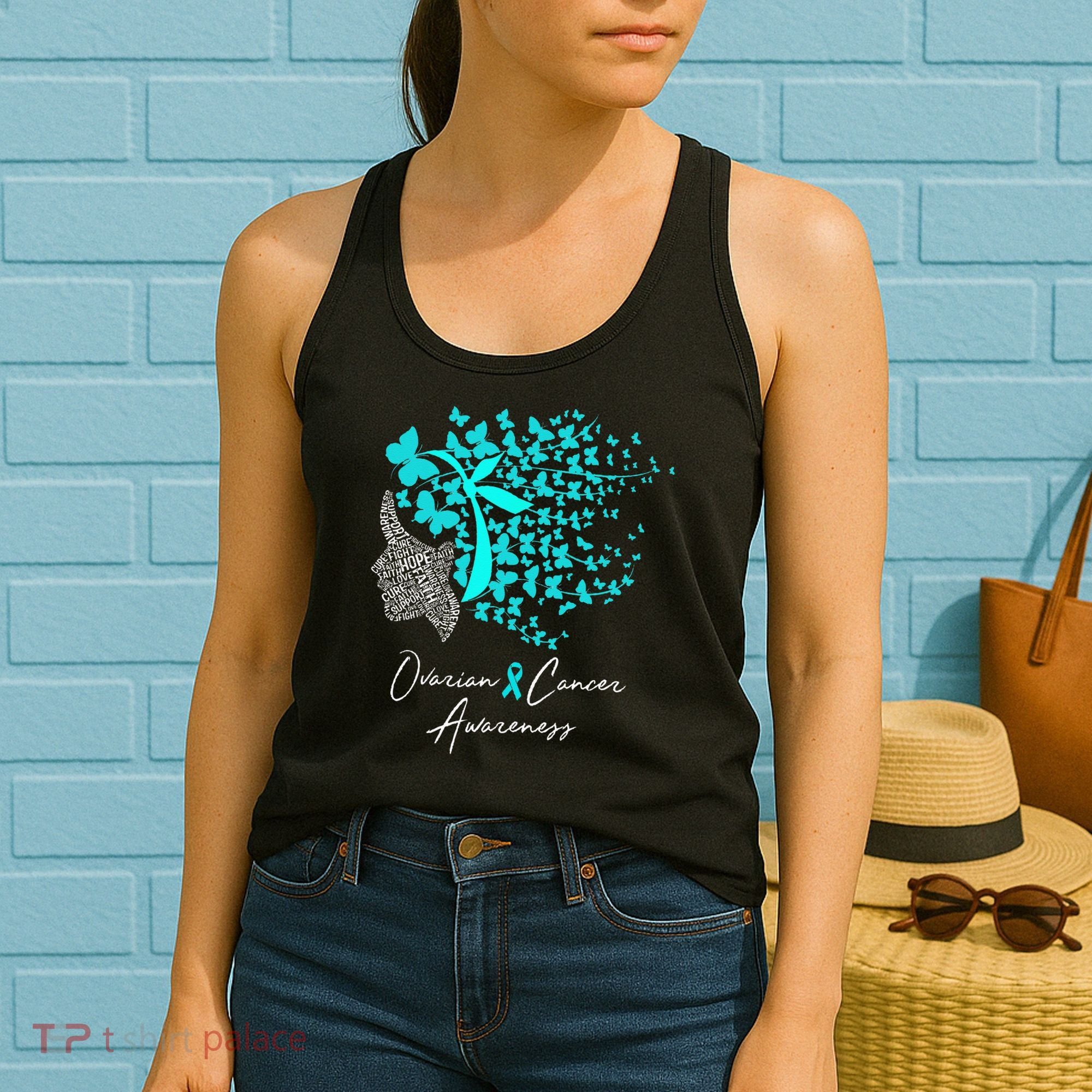 Ovarian Cancer Awareness Teal Butterflies Women's Tank Top