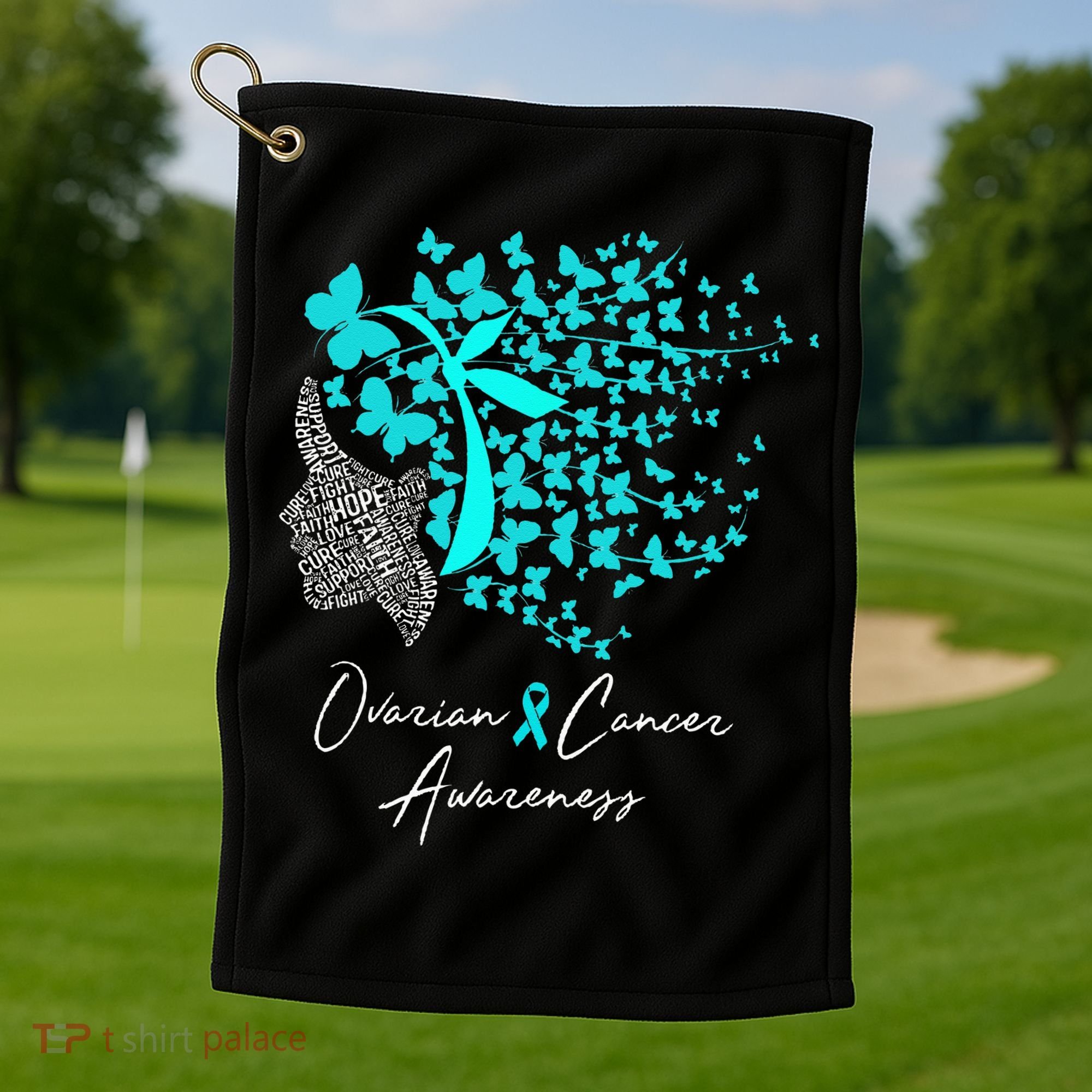 Ovarian Cancer Awareness Teal Butterflies Golf Towel