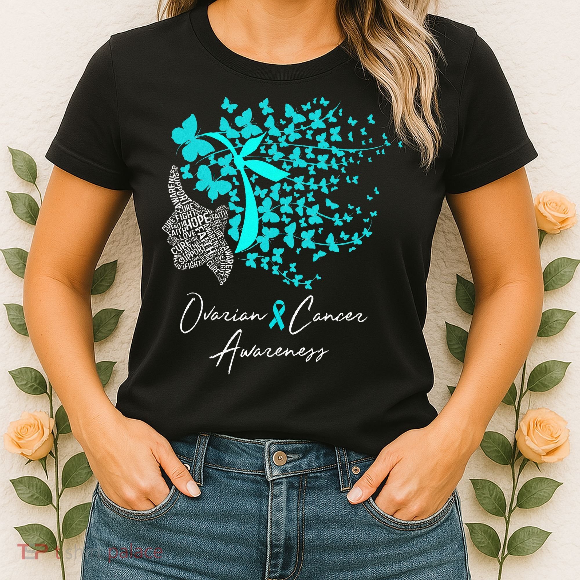 Ovarian Cancer Awareness Teal Butterflies Women's T-Shirt