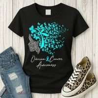 Ovarian Cancer Awareness Teal Butterflies Women's T-Shirt thumb 3