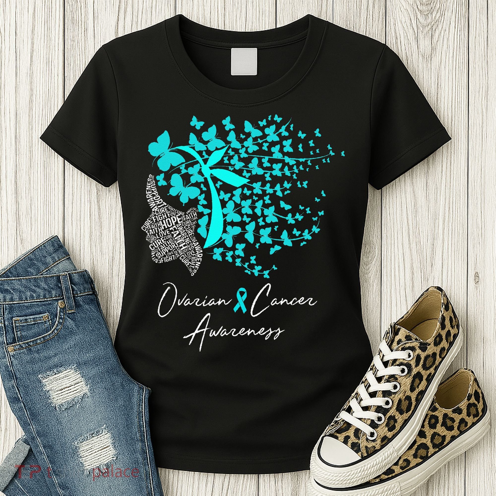 Ovarian Cancer Awareness Teal Butterflies Women's T-Shirt