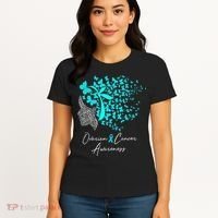 Ovarian Cancer Awareness Teal Butterflies Women's T-Shirt thumb 4