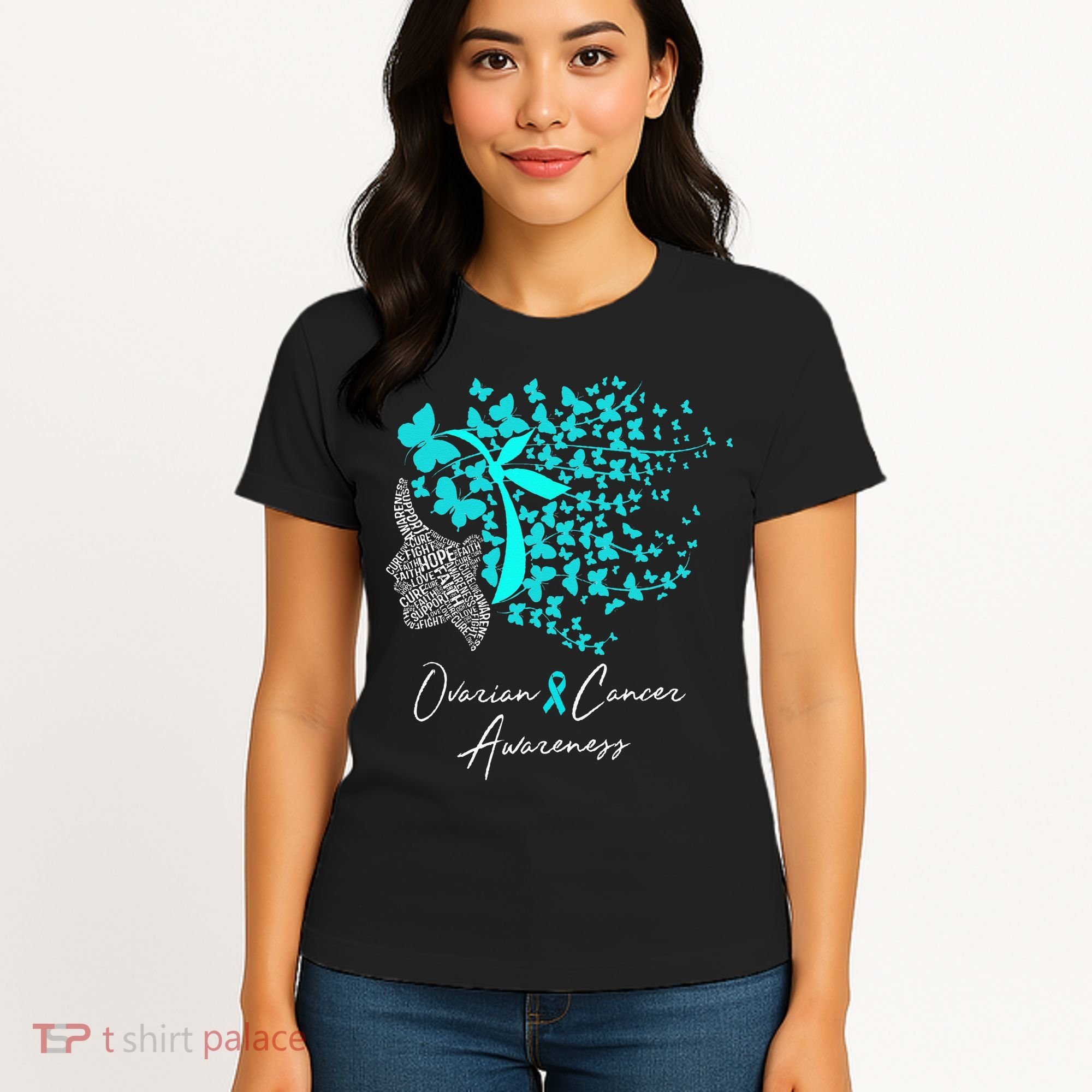 Ovarian Cancer Awareness Teal Butterflies Women's T-Shirt