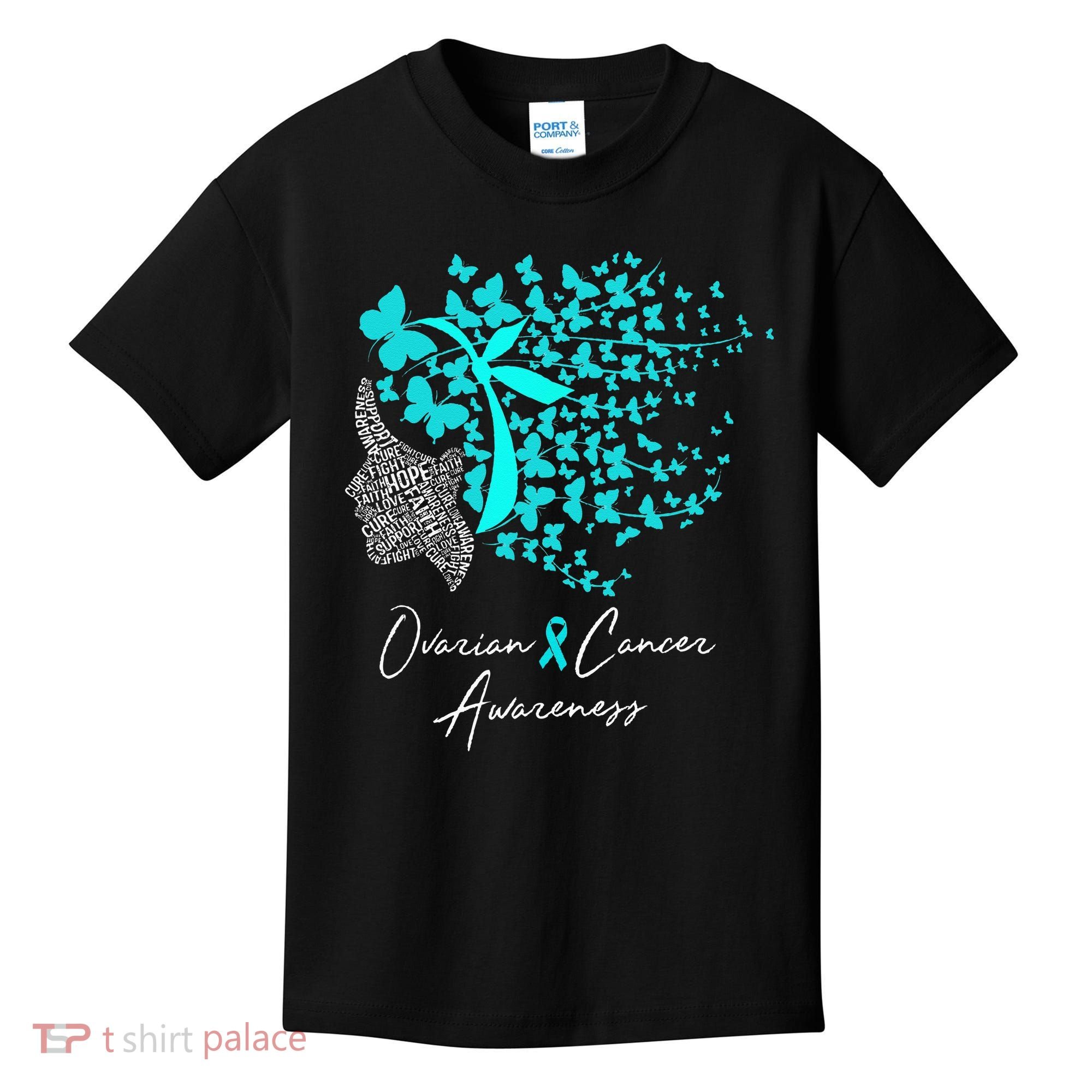 Ovarian Cancer Awareness Teal Butterflies Kids T-Shirt