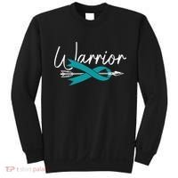 Ovarian Cancer Awareness Month Woman Teal Ribbon Warrior Sweatshirt thumb 0