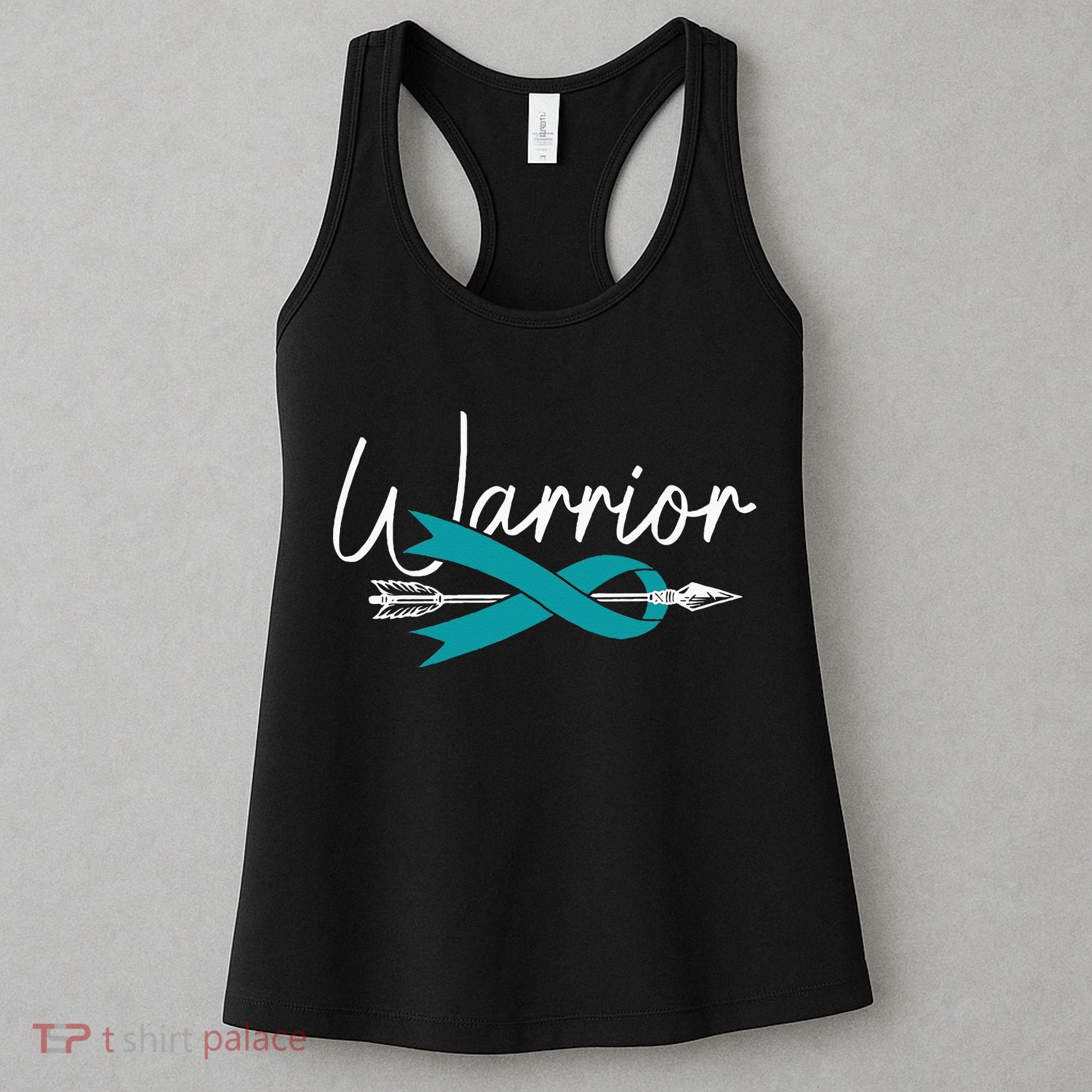 Ovarian Cancer Awareness Month Woman Teal Ribbon Warrior Women's Tank Top