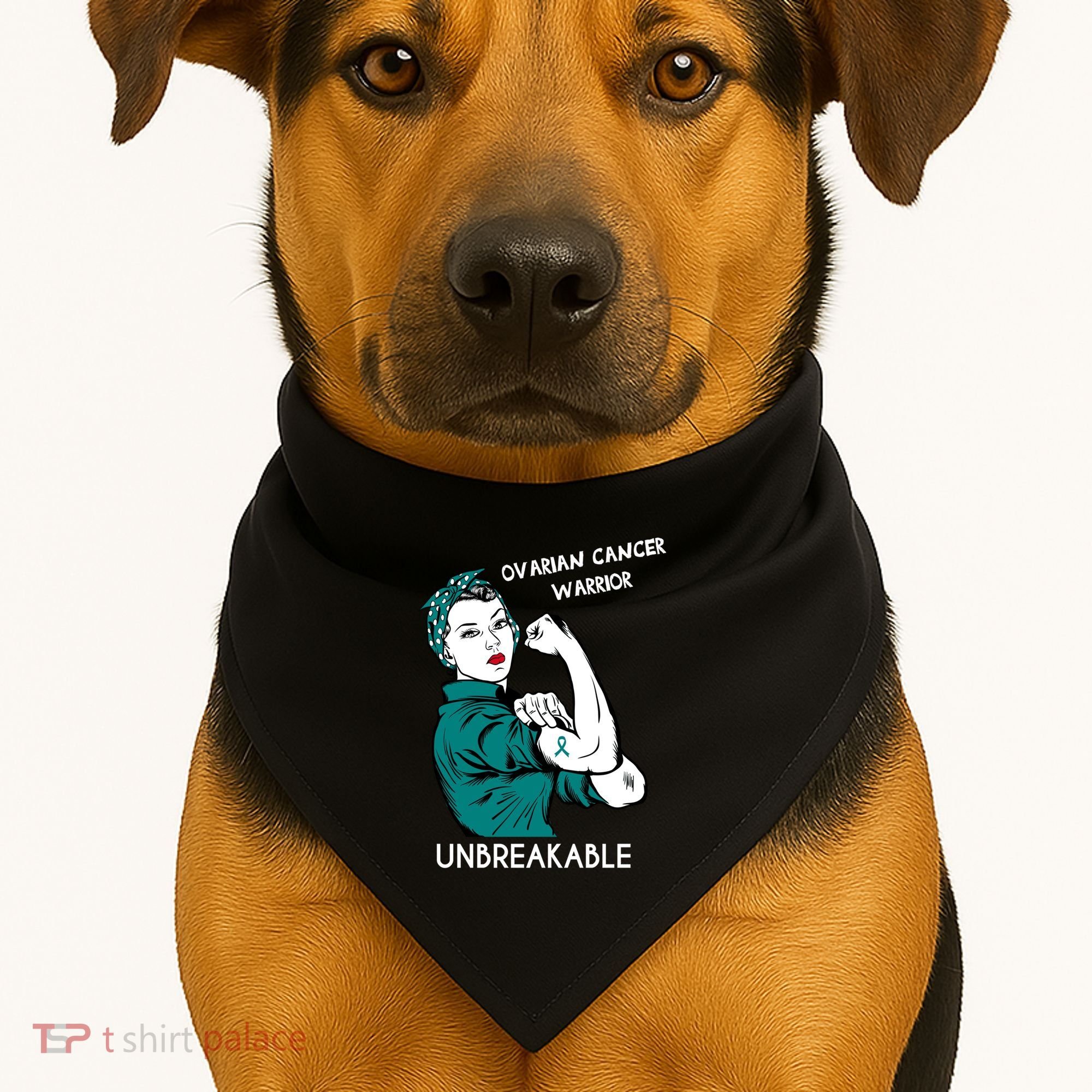 Ovarian Cancer Awareness Month Unbreakable Warrior Gift USA-Made Doggie Bandana