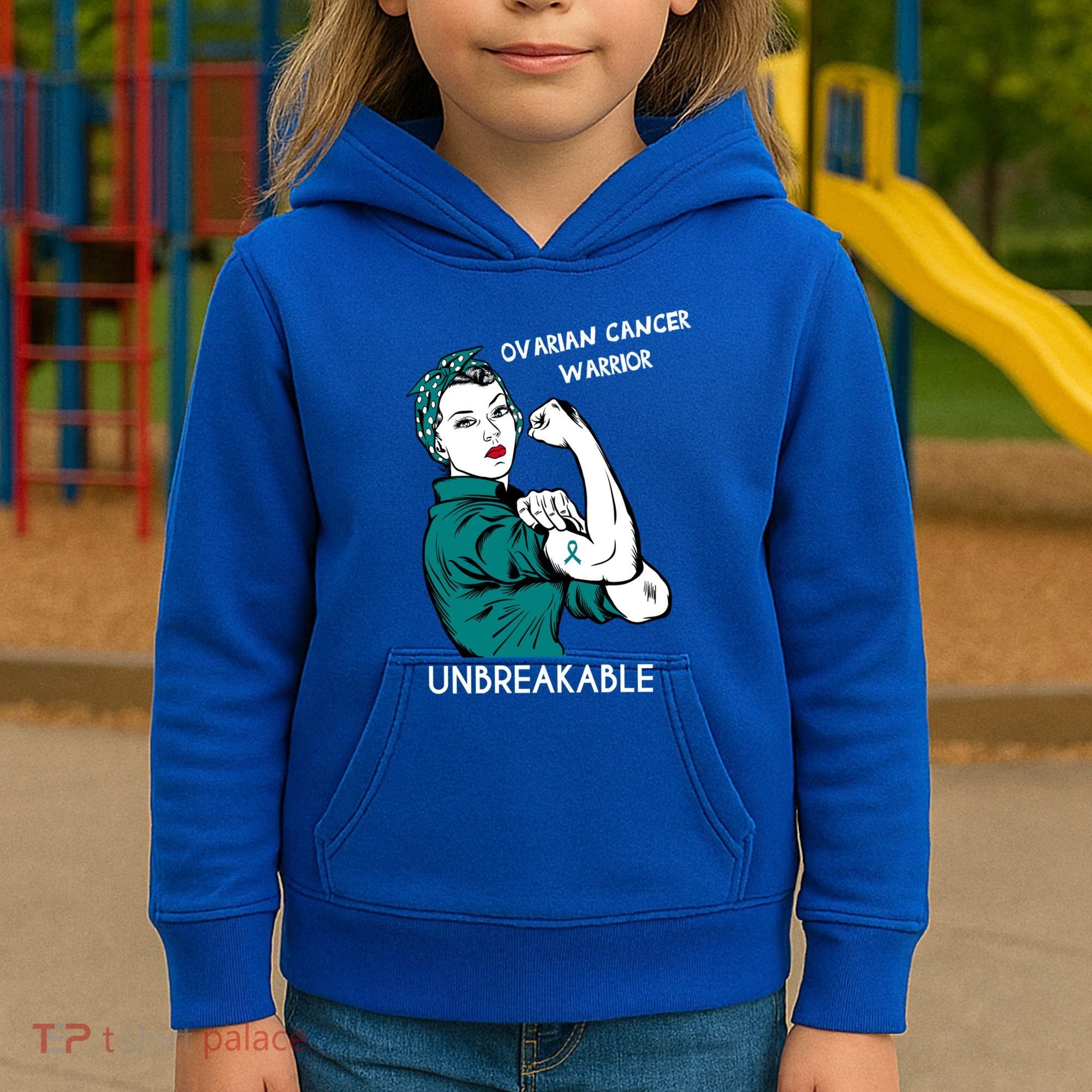 Ovarian Cancer Awareness Month Unbreakable Warrior Gift Kids Hoodie
