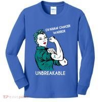 Ovarian Cancer Awareness Month Unbreakable Warrior Gift Kids Long Sleeve Shirt thumb 0