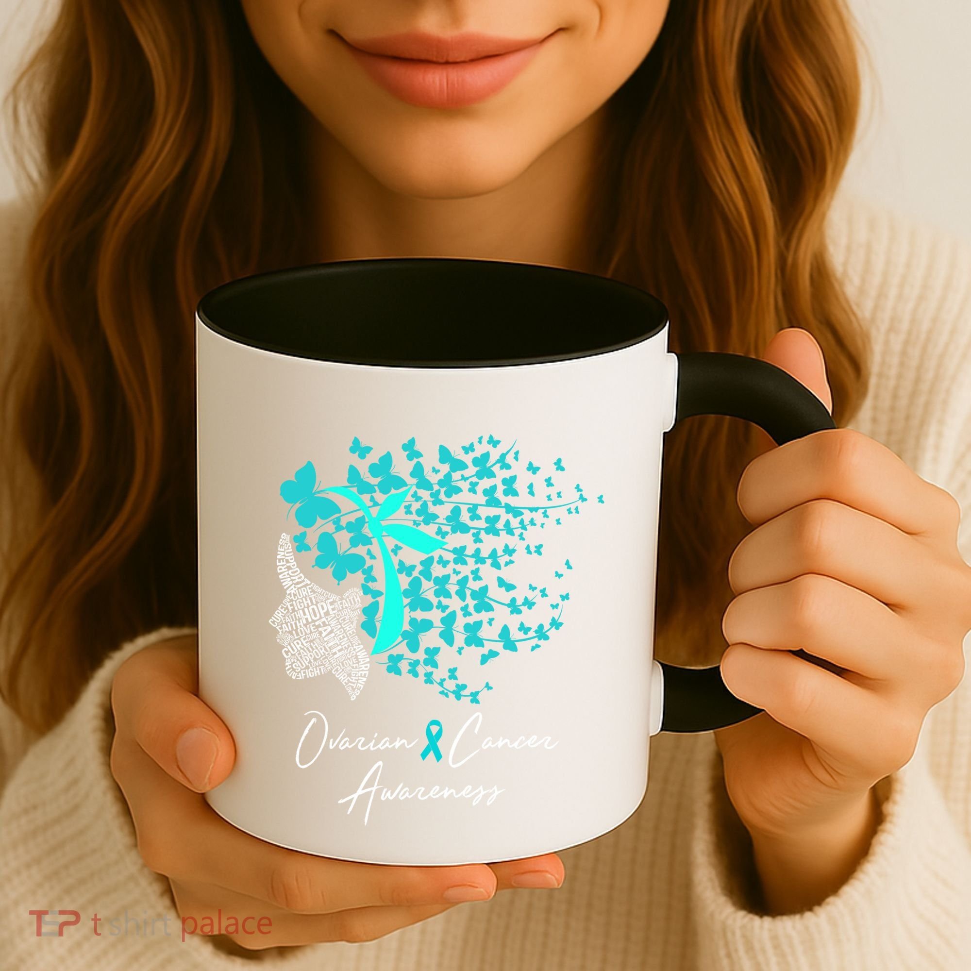 Ovarian Cancer Awareness Teal Butterflies Gift Coffee Mug