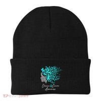 Ovarian Cancer Awareness Teal Butterflies Gift Beanie thumb 0