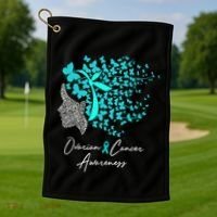 Ovarian Cancer Awareness Teal Butterflies Gift Golf Towel thumb 1